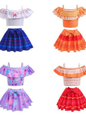 儿童泳衣 cos魔法满屋 Encanto 女童一字肩泳衣两件套