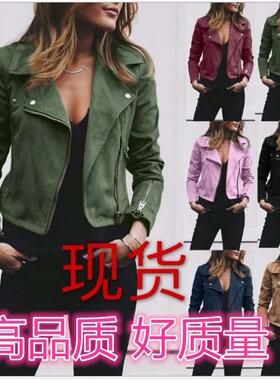 2018ebay亚马逊速卖通 秋冬新款女装翻领斜拉链短款女士呢子上衣