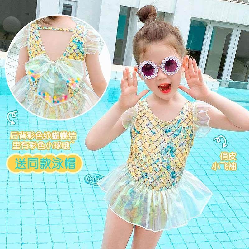 新款女童美人鱼泳衣泡温泉泳衣儿童宝宝泳装小女孩公主连衣裙