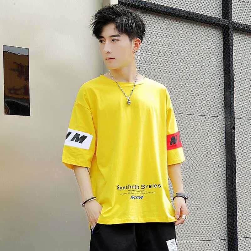 港风印花T恤男生S青少年原宿宽松T恤2021夏季短袖衣服