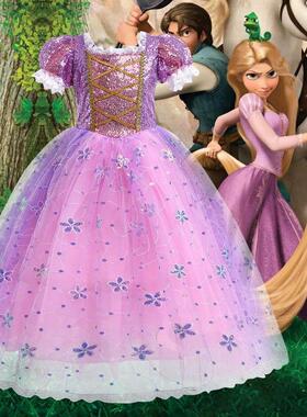 万圣节长发公主裙白雪公主冰雪奇缘裙礼服紫色连衣裙子薄纱甜美风