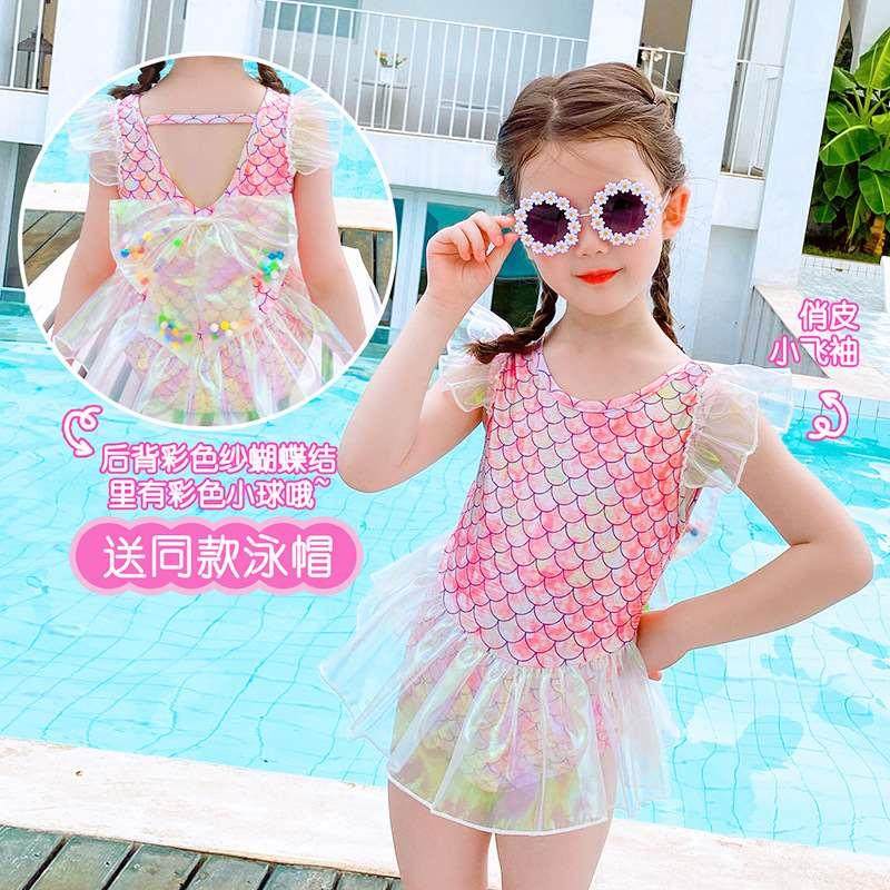2022新款女童美人鱼泳衣泡温泉泳衣儿童宝宝泳装小女孩公主连衣裙