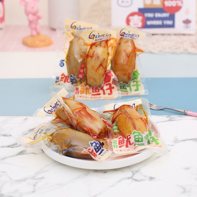 加贝鲜香辣鱿鱼仔带籽满籽鱿鱼丝C干墨鱼仔即食海味休闲零食小吃