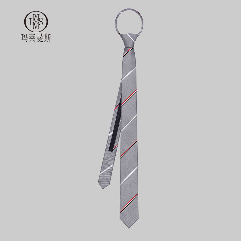 男士领带男免打拉链式易拉得学院衬衫女休闲韩版银灰三色条纹懒人