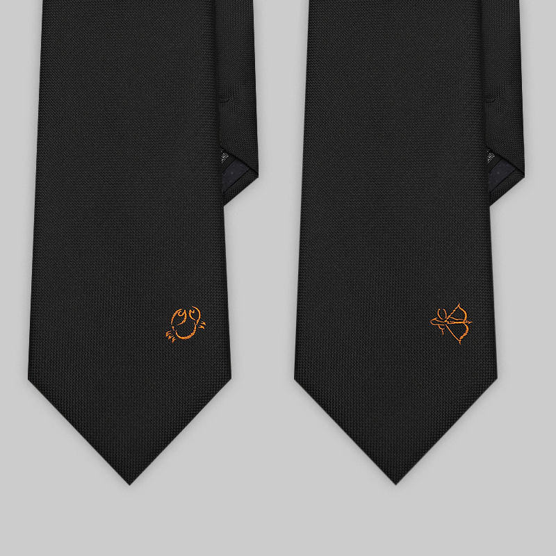 玛莱曼斯黑色领带学院风刺绣涤丝