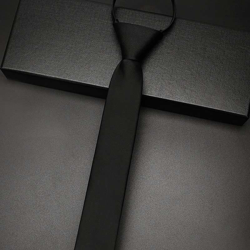 黑色拉链领带男设计感小众学院风衬衫装饰女时尚光面潮流韩版细窄