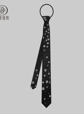 黑色领带衬衫女学院风男高级感韩版白花易拉得拉链懒人免打休闲潮