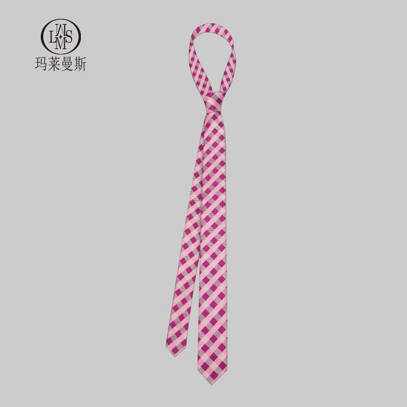 甜酷玫红色格子领带男女5cm潮流搭配神器学院风衬衫装饰手打款