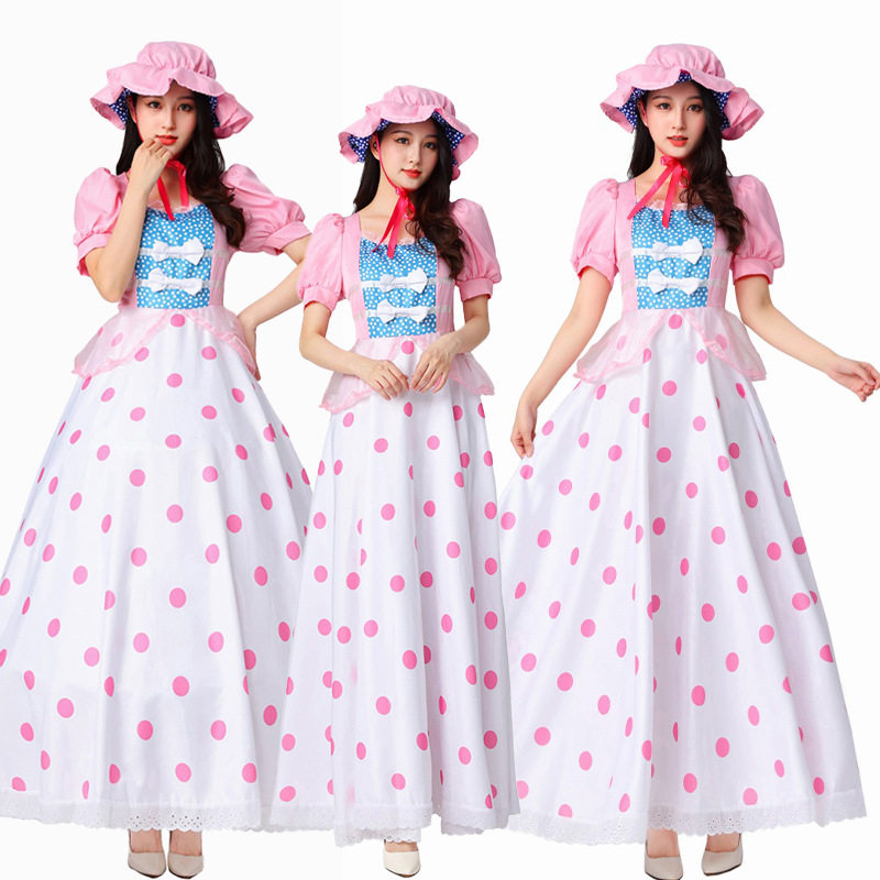 万圣节牧羊女裙子波点粉色牧羊女成人cosplay玩具总动员演出服装