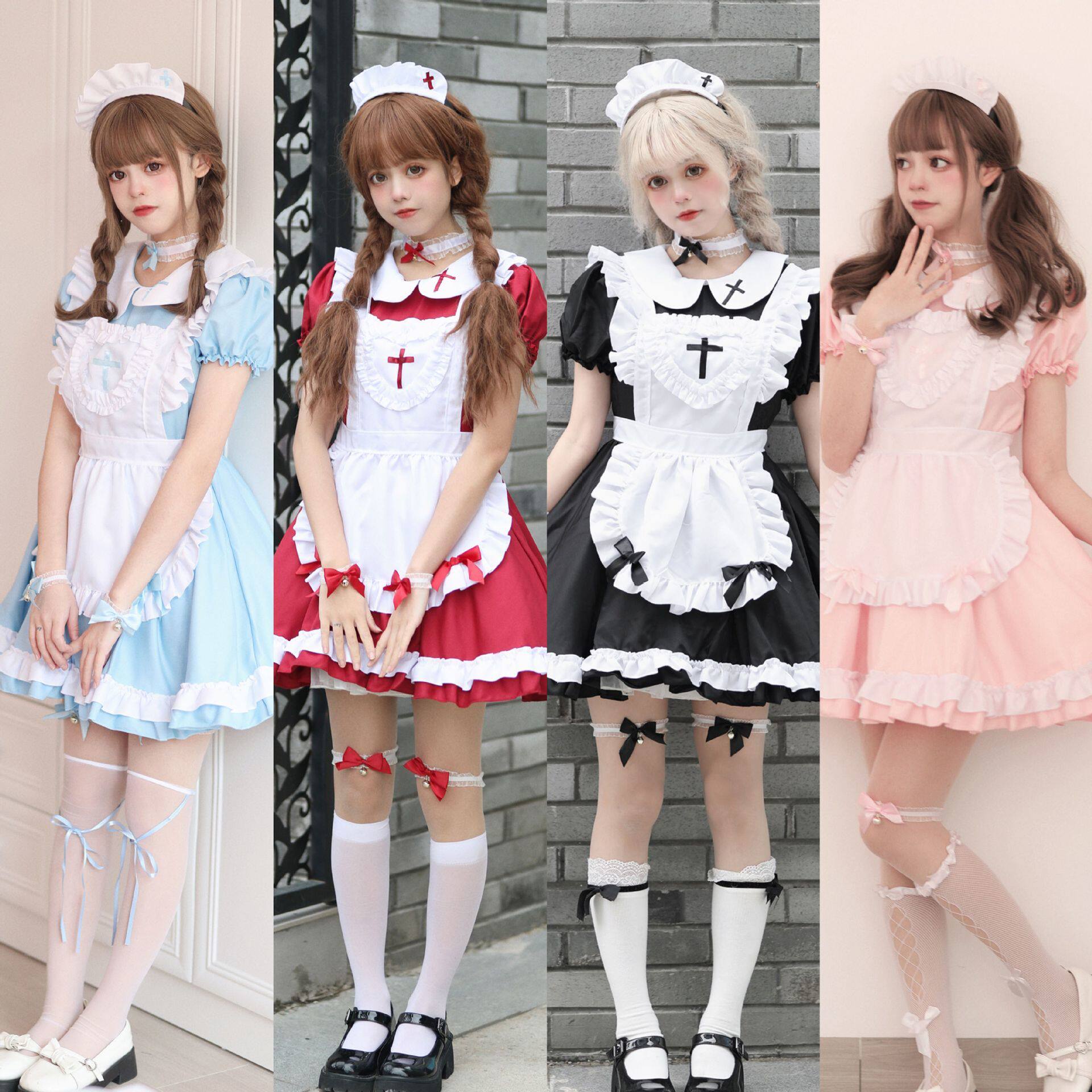 跨境 日本软妹Lolita 圣诞十字架女仆装 Cosplay女佣裙 女装大佬