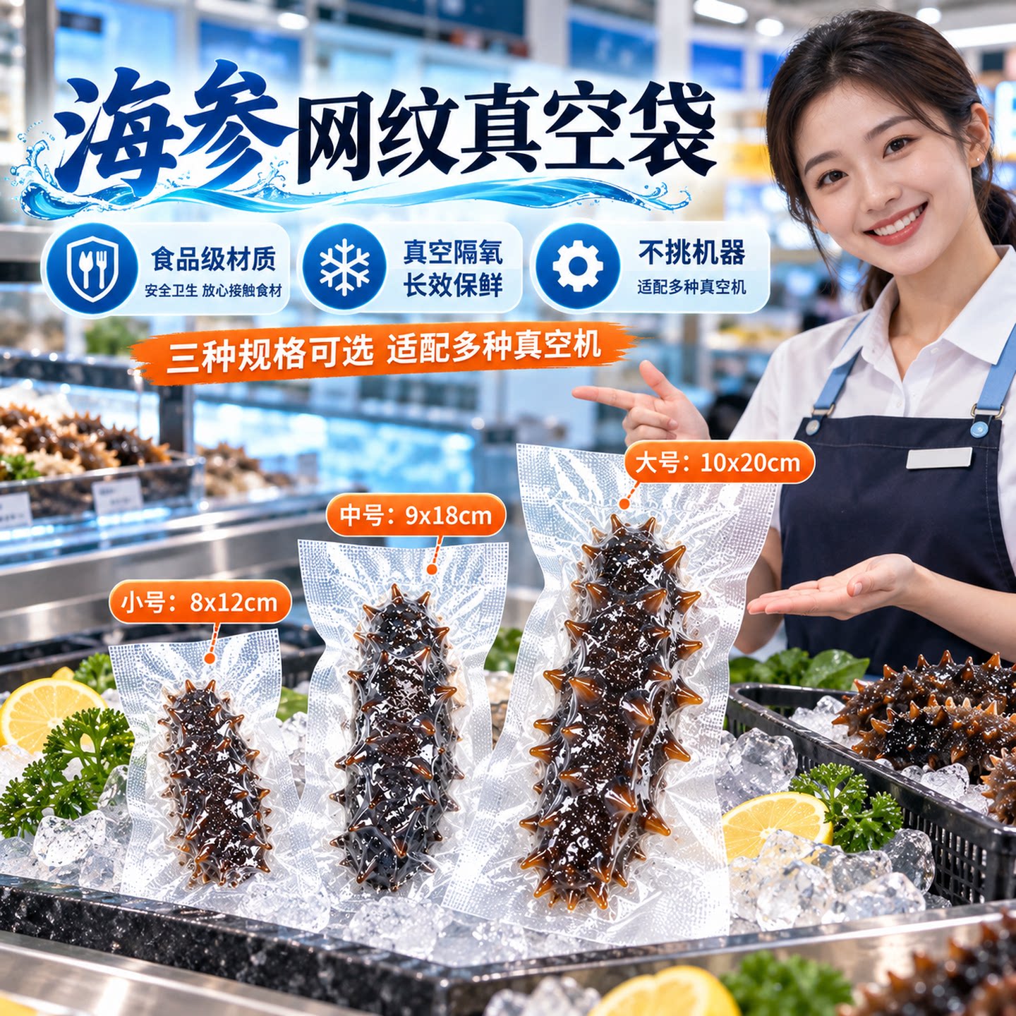 真空海参包装袋即食单个分装袋自封袋单只刺身透明纹路食品密封袋