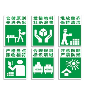 仓储原则爱惜物料浪费堆放整齐保持清洁合理规划标识牌注意严禁。