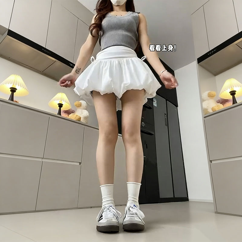白色花苞裙裤女夏2026新款miu里miu气半裙高腰小个子蝴蝶结半身裙