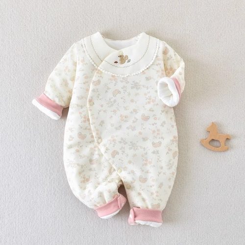 婴儿棉衣秋冬季纯棉80克新生儿连体衣夹棉加厚棉服男女宝宝冬天装