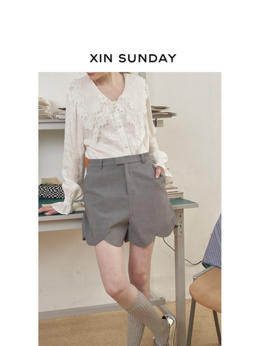 高腰莫代尔高级波浪边显瘦短裤