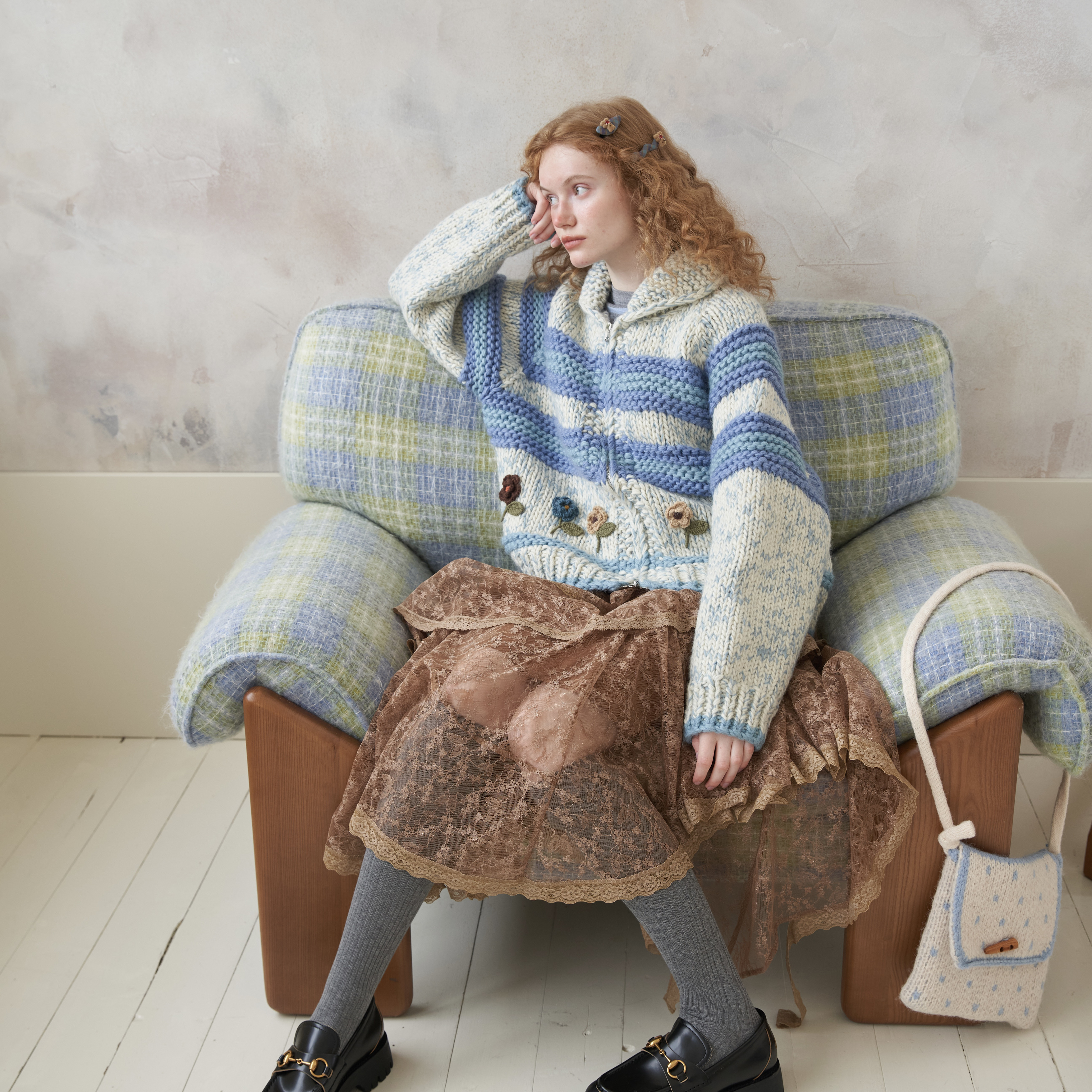 星山袋100羊毛手织复古毛衣