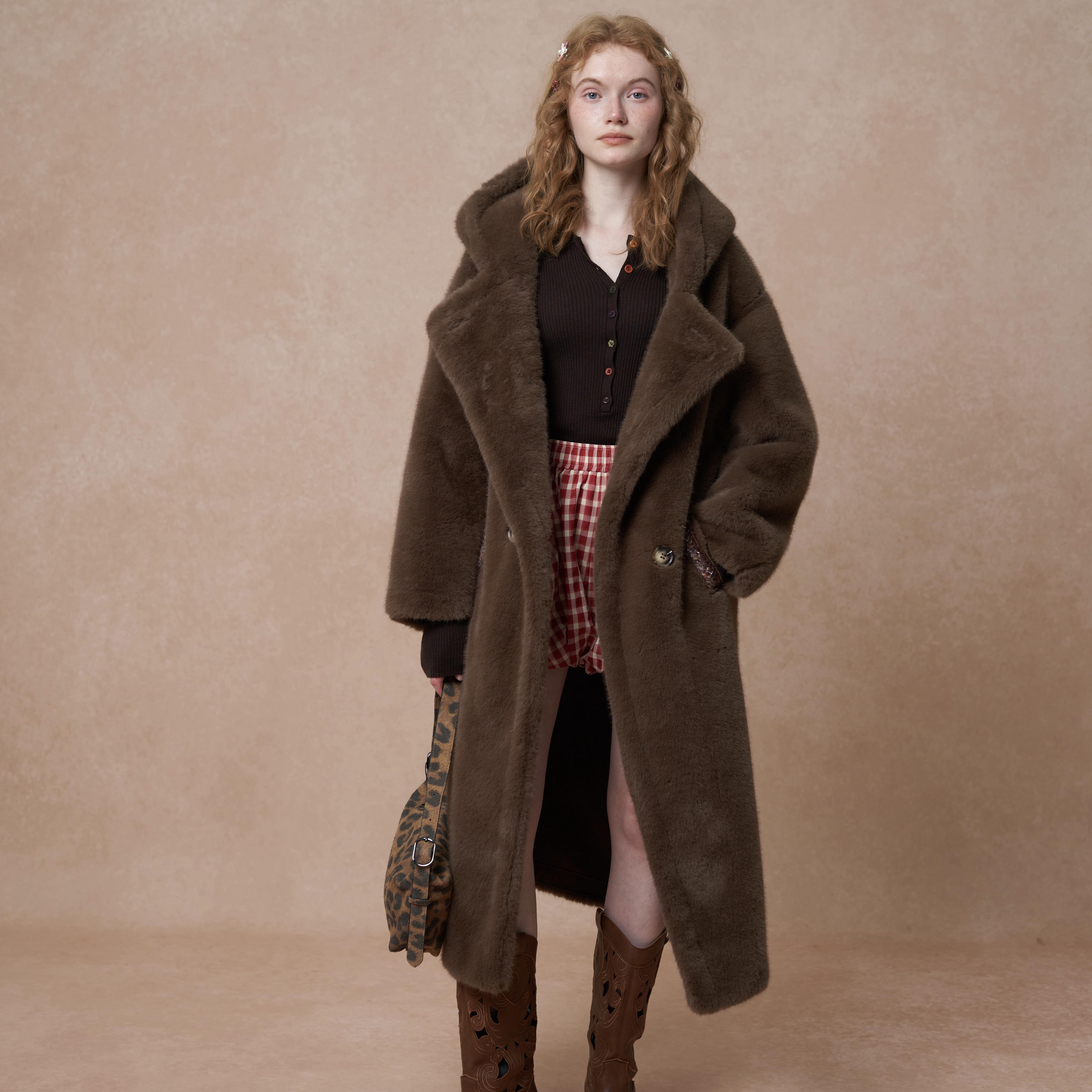 星山袋 加厚保暖皮毛一体外套环保貂毛泰迪连帽大衣女超御寒长款