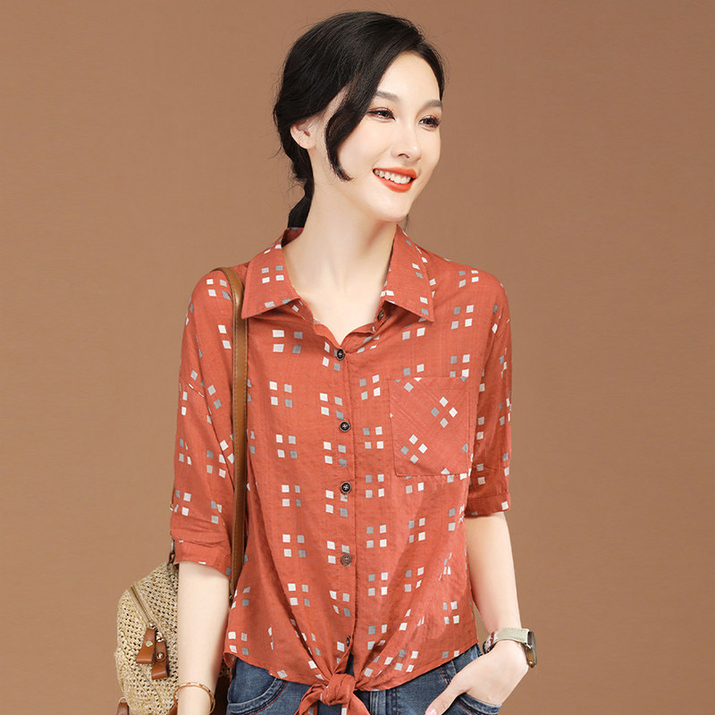 bow Ribbon lattice shirt Short sleeved summer Thin section 2022 new pattern Korean Edition Easy Exorcism half sleeve shirtin the Women's clothing/Boutique , Shirt  category - from Buy2taobao.com to provide professional Taobao agent buy service