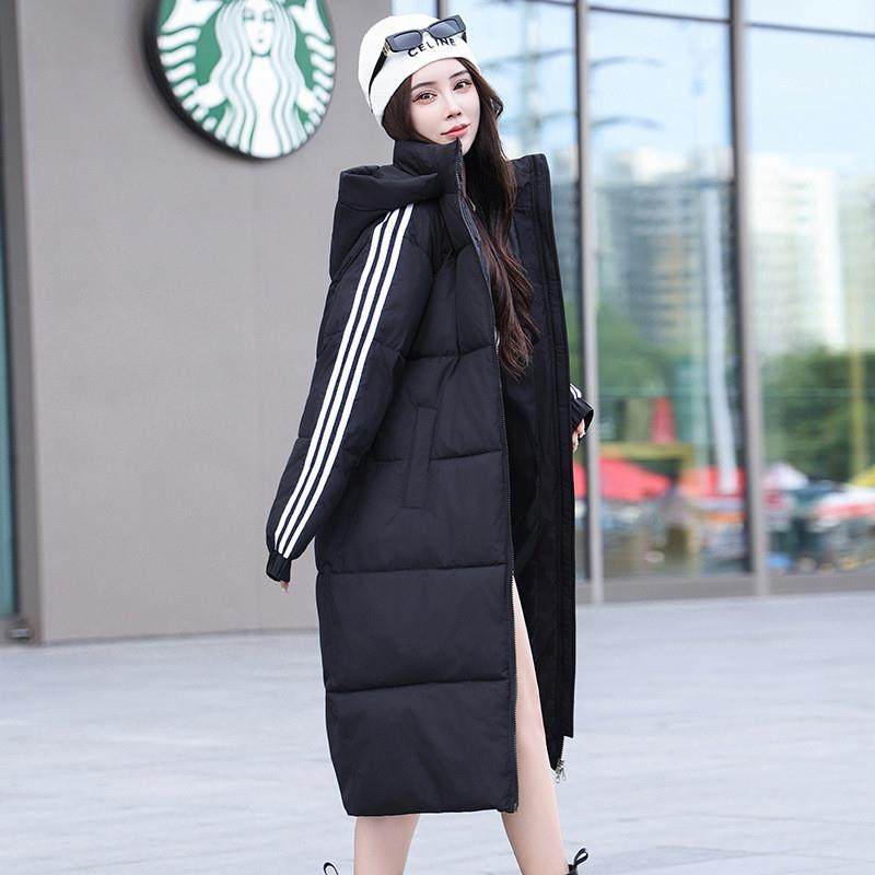 羽绒棉服女学生中长款三条杠过膝棉袄2025年新款韩版宽松冬季外套