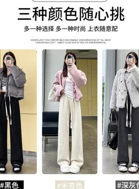 灰色灯芯绒裤子女2025新款冬加厚棉裤小个子休闲直筒加绒阔腿裤子