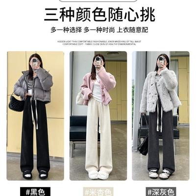 灰色灯芯绒裤子女2025新款冬加厚棉裤小个子休闲直筒加绒阔腿裤子