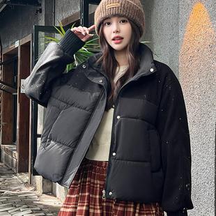 短款 韩版 棉袄棉衣外套 拼接立领加厚保暖羽绒棉服女2025年新款 时尚