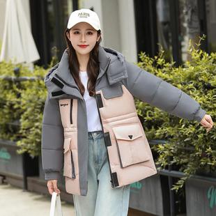 立领厚保暖棉衣工装 新款 羽绒棉服2025冬季 短款 外套 拼色免洗PU时尚