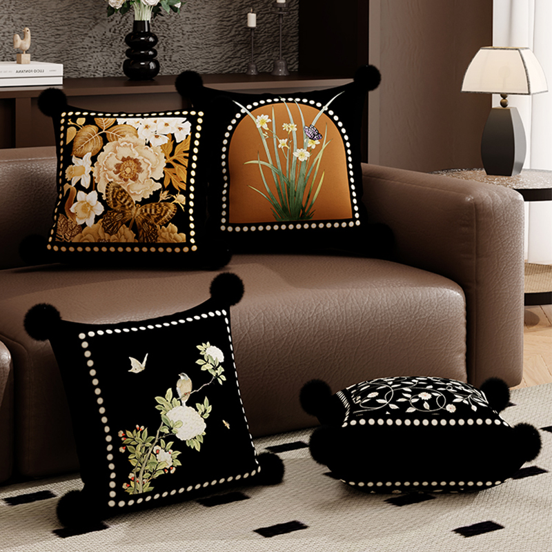 法式复古抱枕中古风黑白沙发靠垫