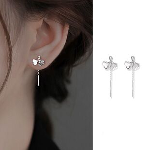 2025杏叶耳线女森系甜美短款流苏耳链新款百搭简约耳饰设计感高级