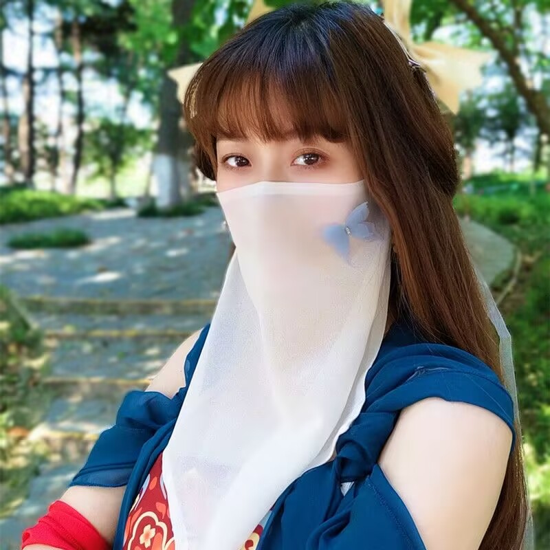 汉服面纱古风挂耳流苏遮面帘宋制头饰舞蹈遮夏季少女古装配饰遮脸