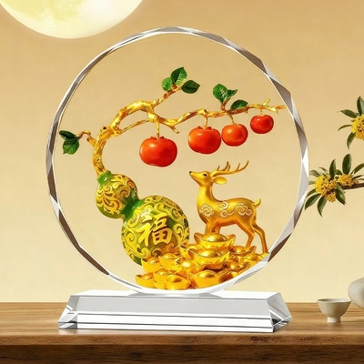 柿柿如意摆件葫芦装饰品水晶画客厅玄关福禄家居摆台开业乔迁礼物