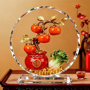 柿柿如意百财聚来水晶摆件客厅玄关轻奢高端摆件乔迁新居礼物摆台