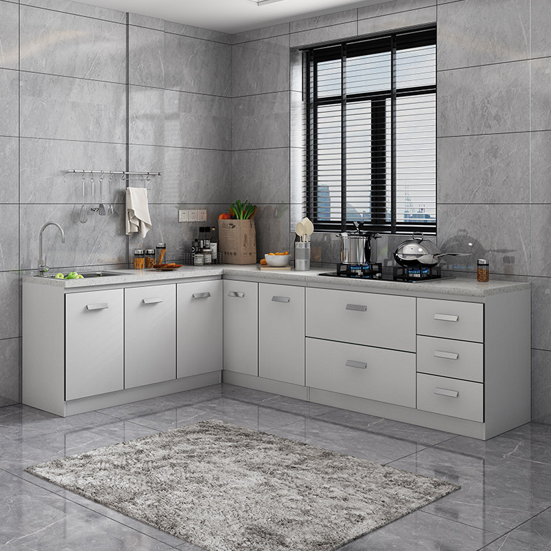 出租房柜厨房橱柜灶台柜一体经济型大理石碗柜石英石台面小户型柜