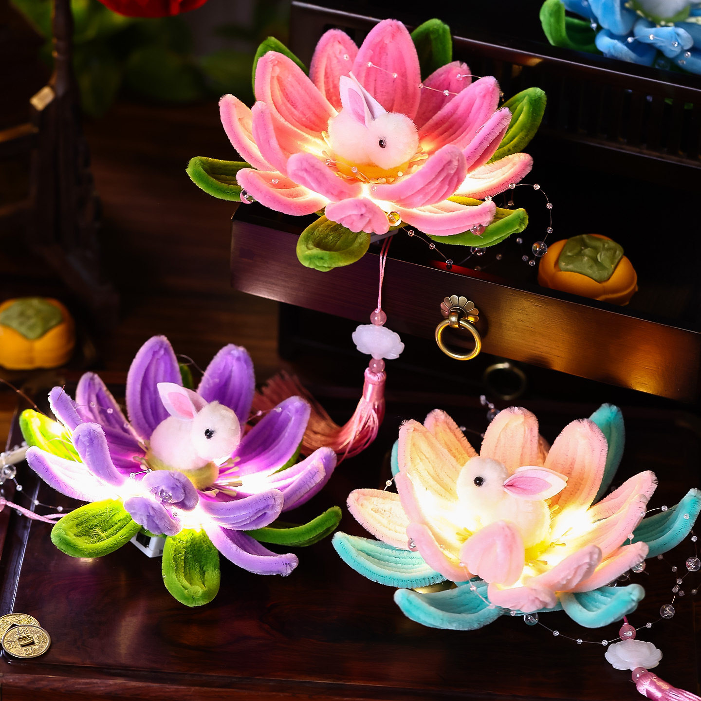 中秋节莲花灯笼 新款幼儿园儿童手工diy材料包扭扭棒兔子宫灯