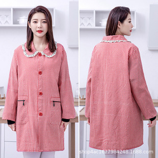 时尚女士棉布罩衣家用厨房做饭长袖围裙加肥加厚防污带袖工作服男