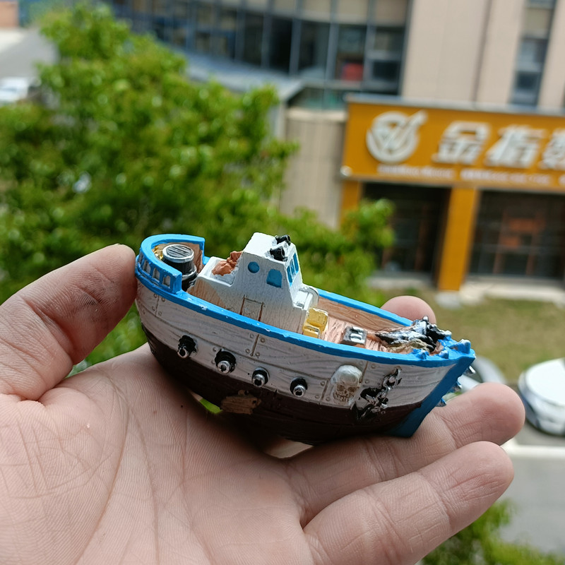 地中海彩绘树脂渔船模型鱼缸微景观造景摆件创意家居海洋主题装饰