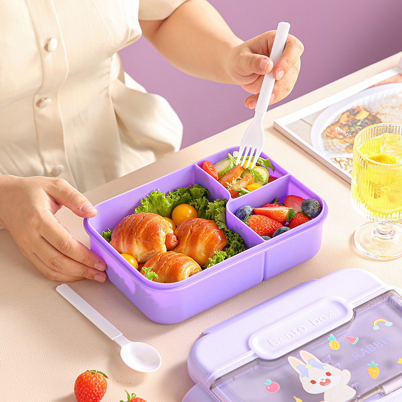 可爱卡通小学生塑料饭盒密封沙拉餐盒分格便当盒可微波炉加热保温