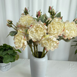 涂层布4头焦边牡丹2号仿真花室内客厅装饰假花摆件餐桌花摆设花束