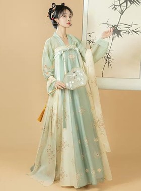 速发汉服夏印改良唐制齐胸襦裙款花全套春秋日常复古中连衣裙风国