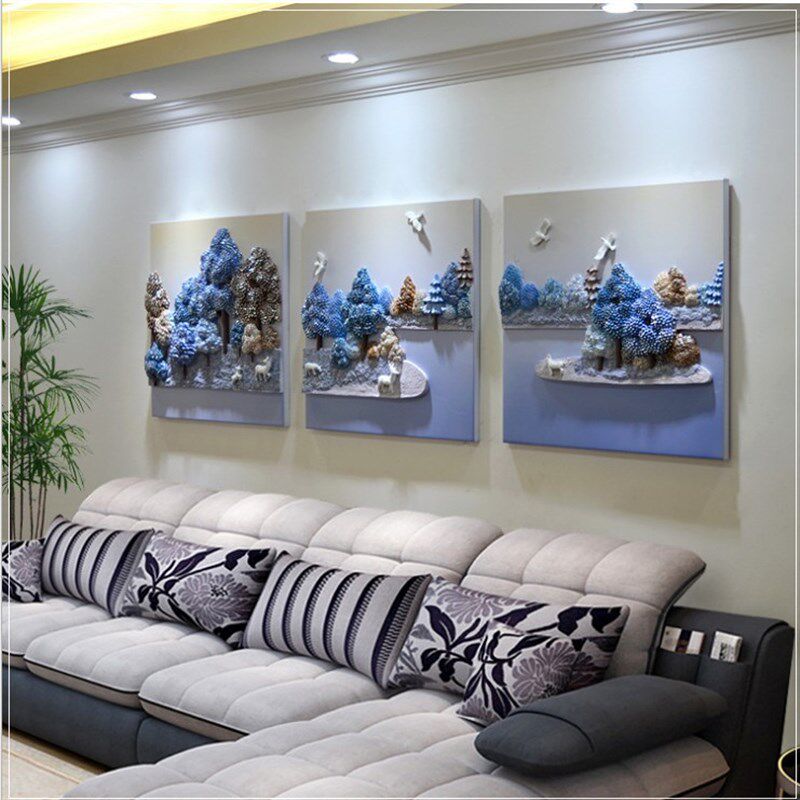速发客厅装饰画立体浮雕树脂壁画中式沙发背景墙简约三联玄关挂画