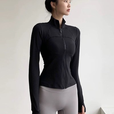 速发新品立领加绒运动外套收腰百搭健身服弹力瑜伽服上衣秋冬款