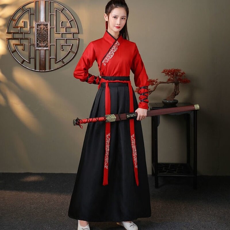 武侠风汉服女黑色霸气古风学生帅气中国风侠客古装情侣套装夏春秋