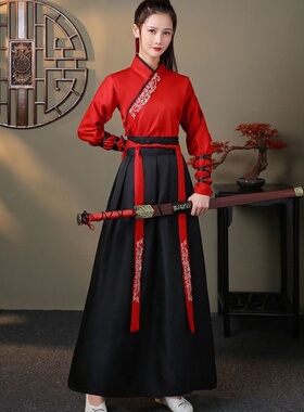 武侠风汉服女黑色霸气古风学生帅气中国风侠客古装情侣套装夏春秋