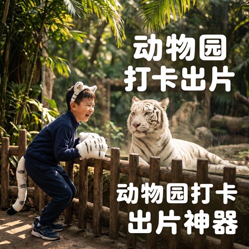 动物爪子手套尾巴头饰仿真亲子礼物动物园雪豹长颈鹿创意白虎玩偶