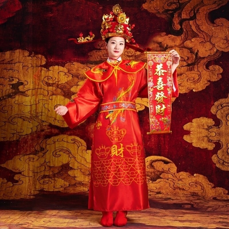 2026年财神爷服装成人cosplay高档舞台演出马年活动喜庆帽子公司