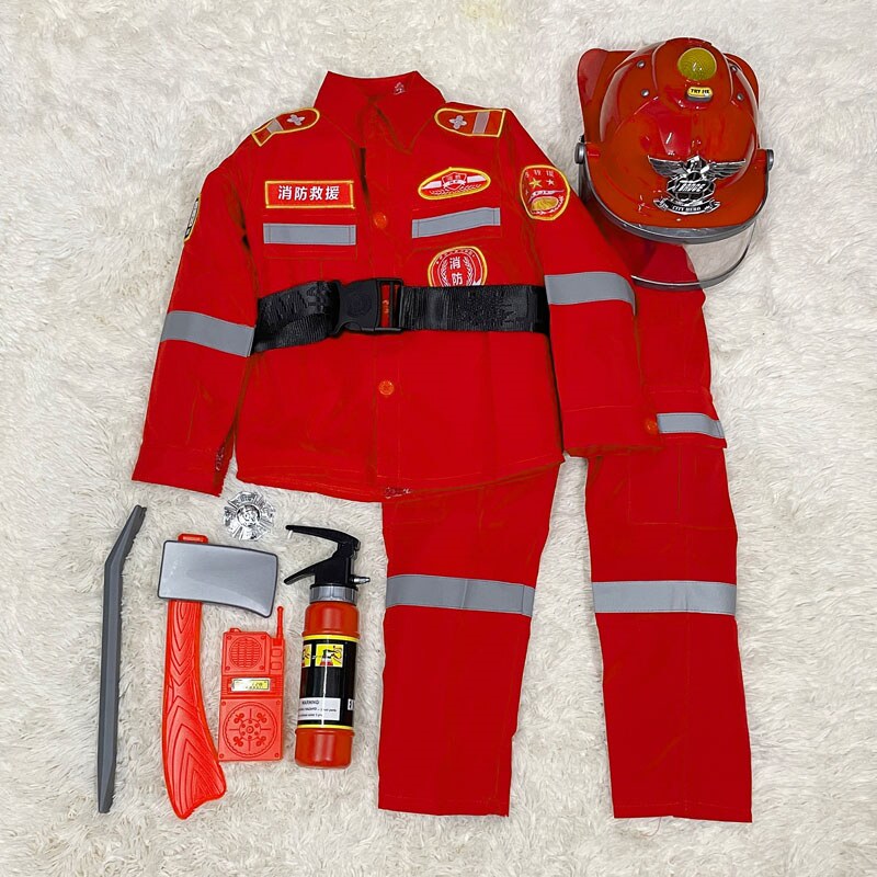 儿童消防员服装玩具装备仿真救援洒水豪华灭火器过家家套装演出服