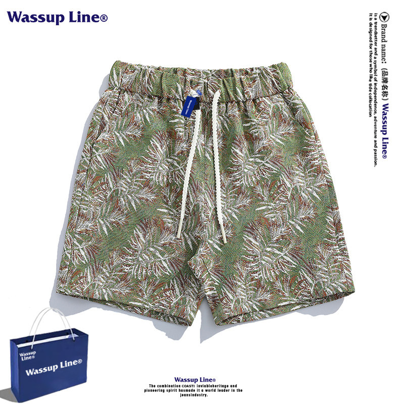 WASSUP Line潮牌夏季新款五分裤男士宽松提花短裤男宽松沙滩中裤,男装,短裤,淘宝优惠券,粉丝福利购,淘宝优惠卷
