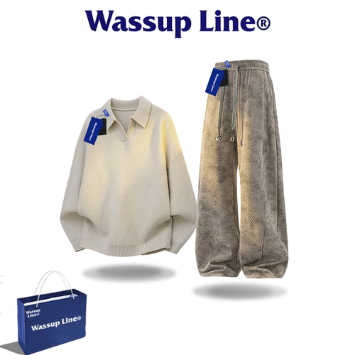 WASSUPLINE潮牌秋复古针织套装