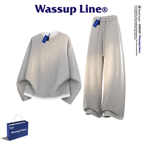 WASSUPLine潮牌圆领运动套装男