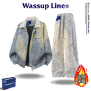 Line潮牌美式 长裤 套装 复古毛领夹克春秋季 外套两件套 男款 WASSUP